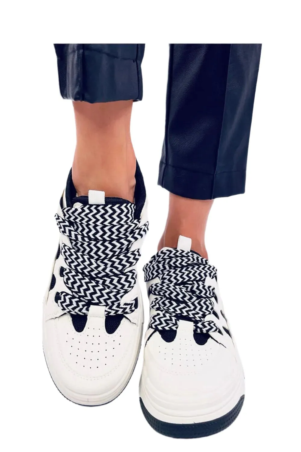 TEEK - White Thick Zaggered Laced Sneakers