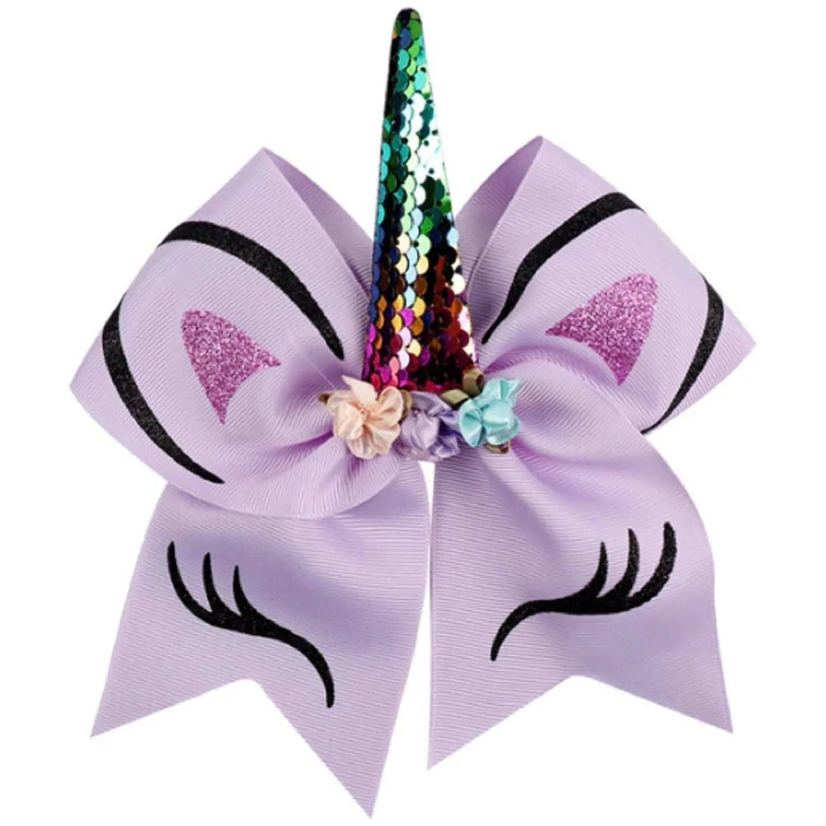 Unicorn Cheer Bow for Girls Large Hair Bows with Ponytail Holder Ribbon