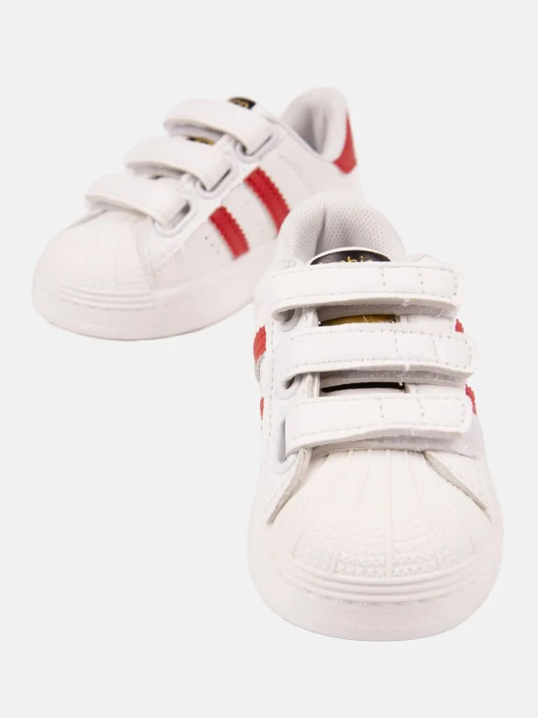 Unisex Triple Strap Trainers with Stripes - White and Red