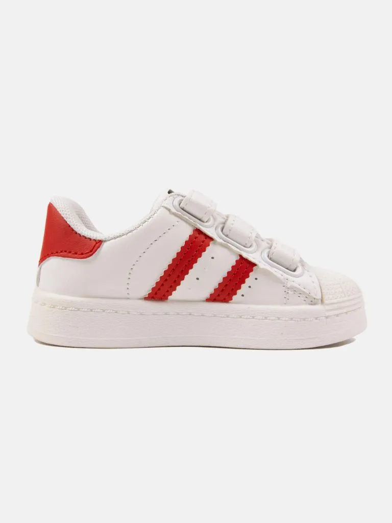 Unisex Triple Strap Trainers with Stripes - White and Red