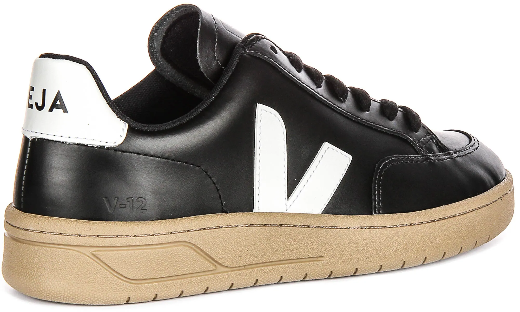 Veja V-12 Leather In Black White For Women