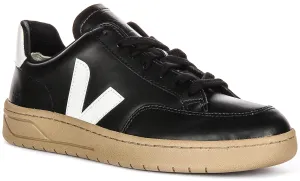 Veja V-12 Leather In Black White For Women