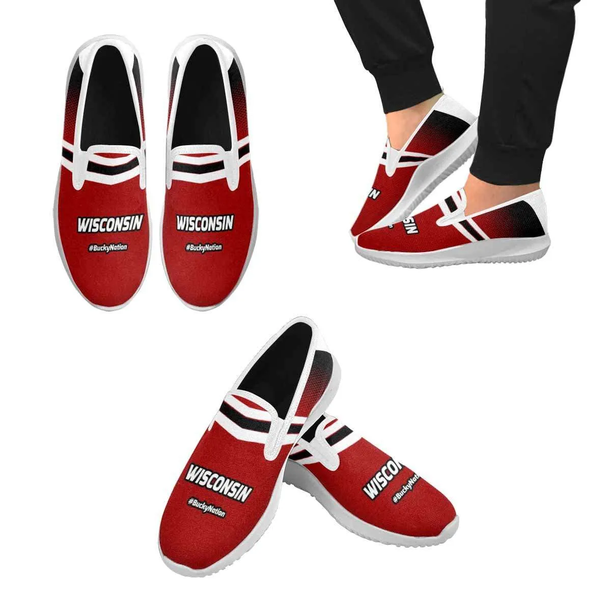 Wisconsin #BuckyNation Mens Slip-on Canvas Sneakers