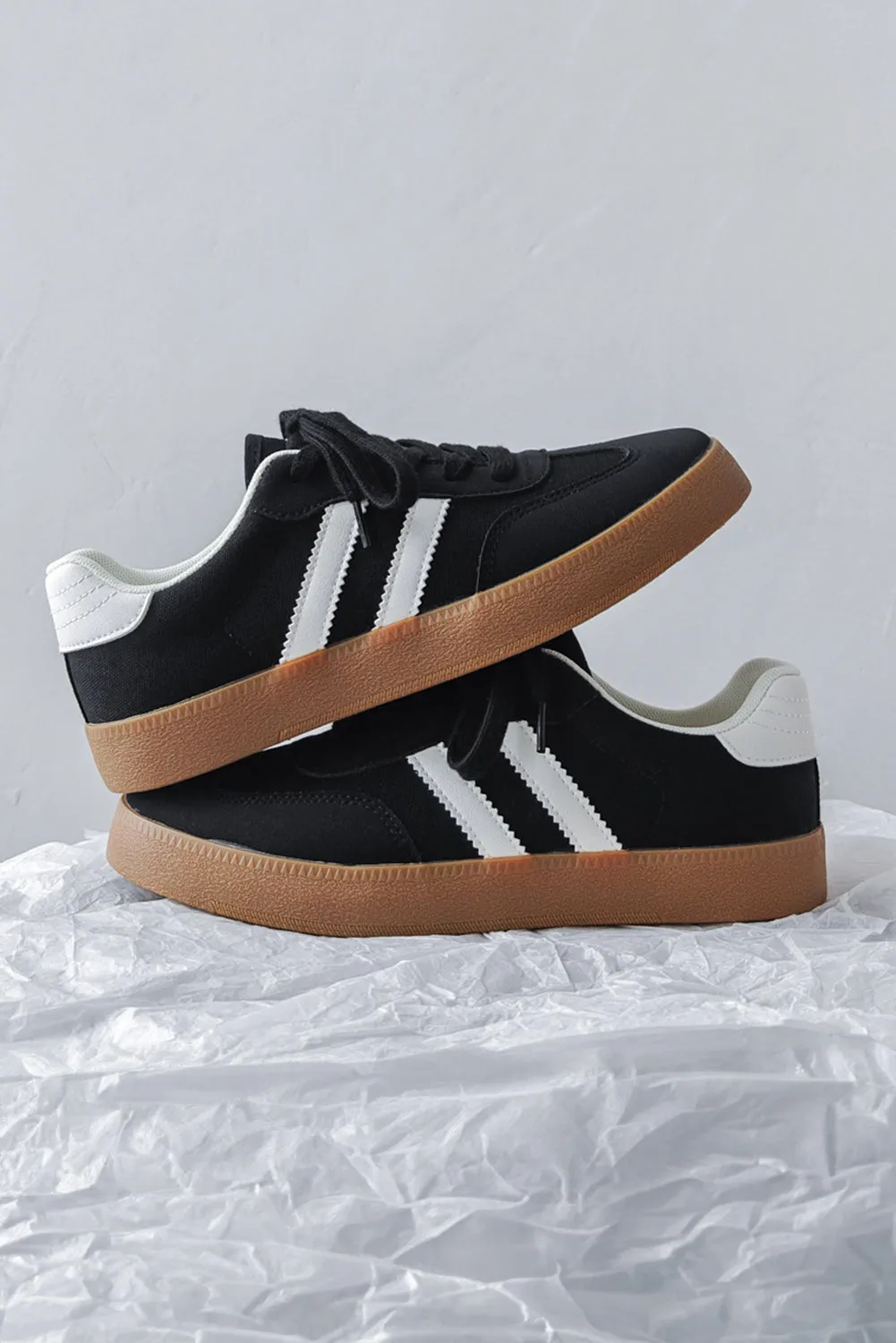 Women Striped Lace-up Flat Army Trainer Shoes