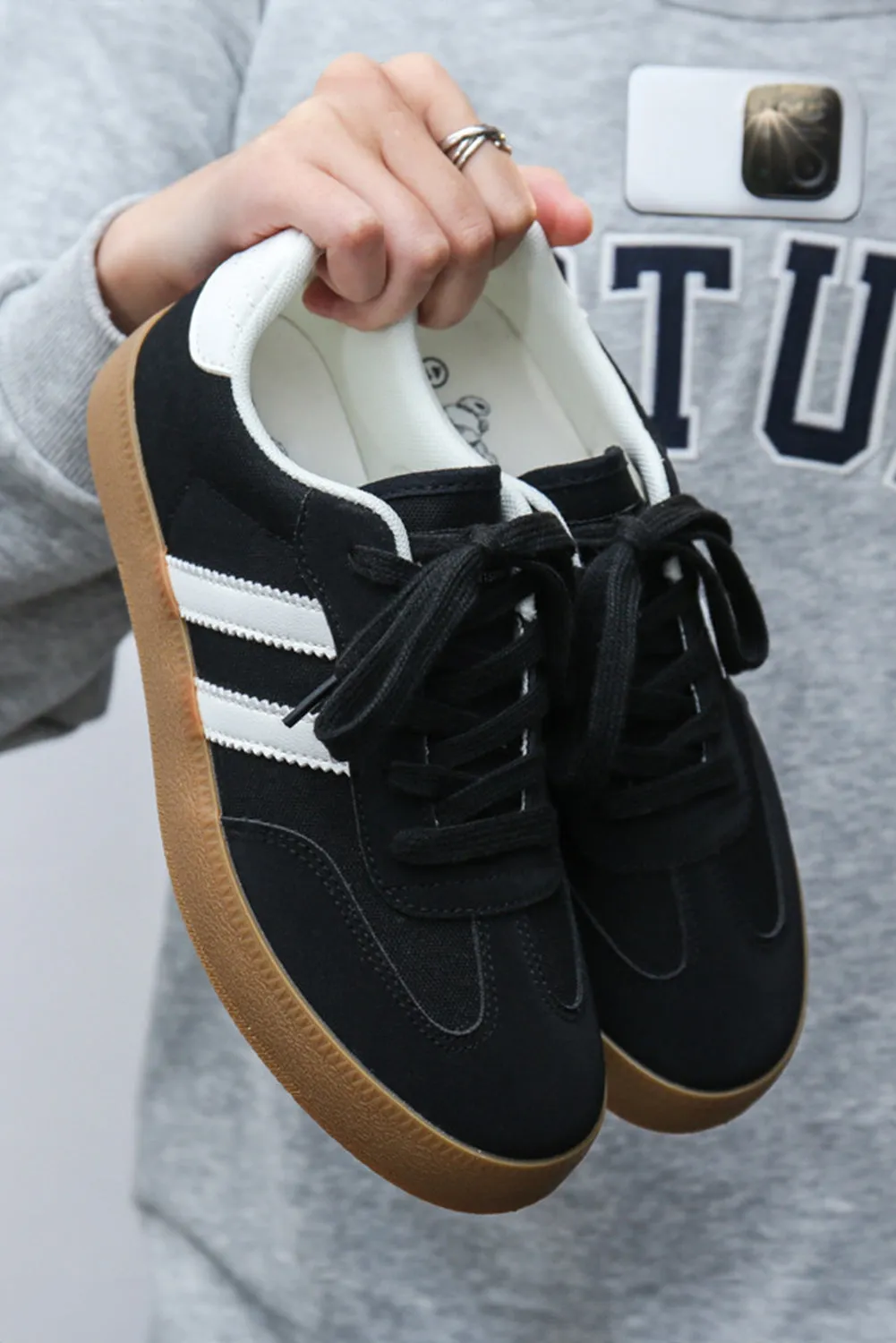 Women Striped Lace-up Flat Army Trainer Shoes