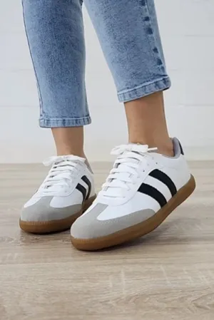 Women Striped Lace-up Flat Army Trainer Shoes