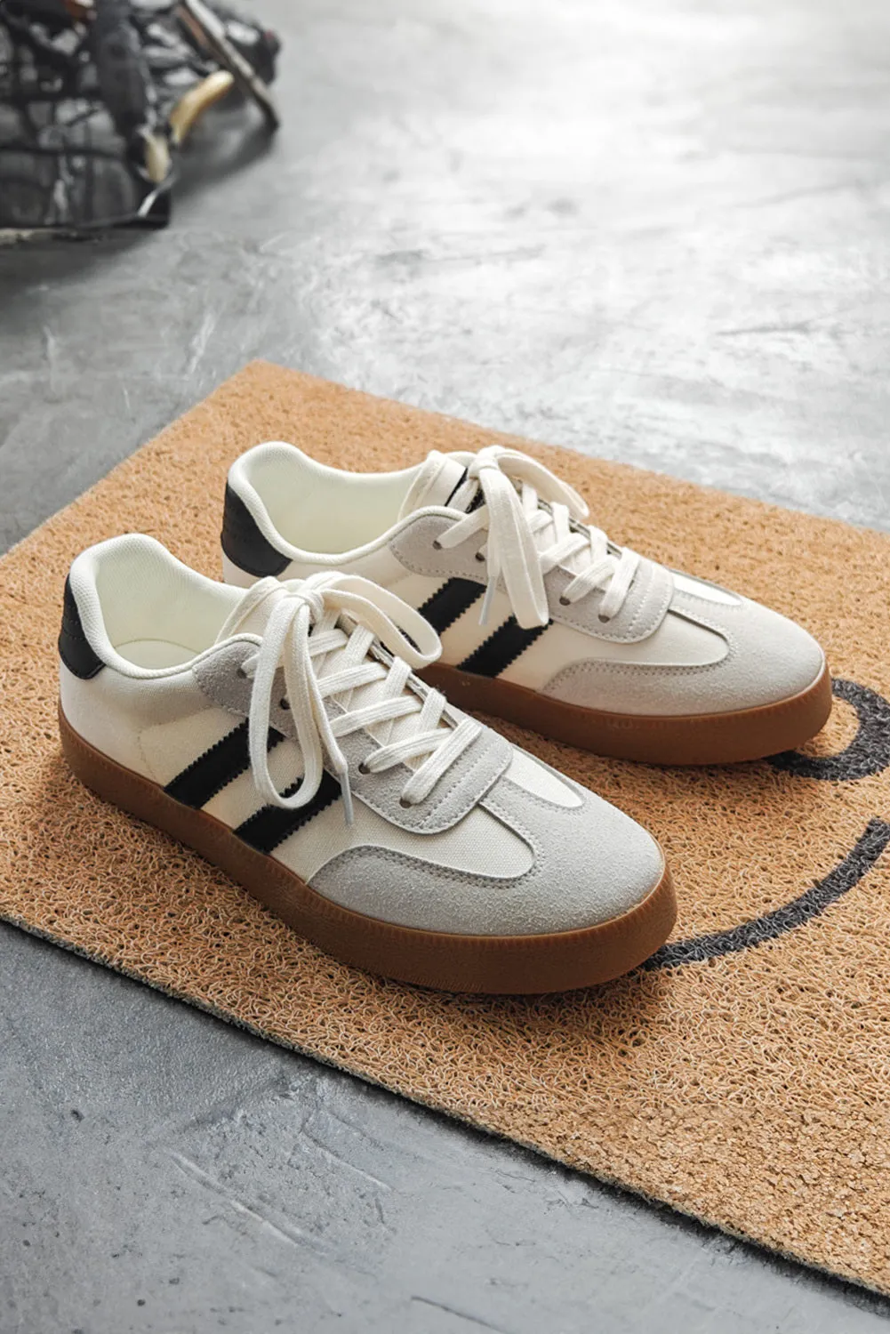 Women Striped Lace-up Flat Army Trainer Shoes