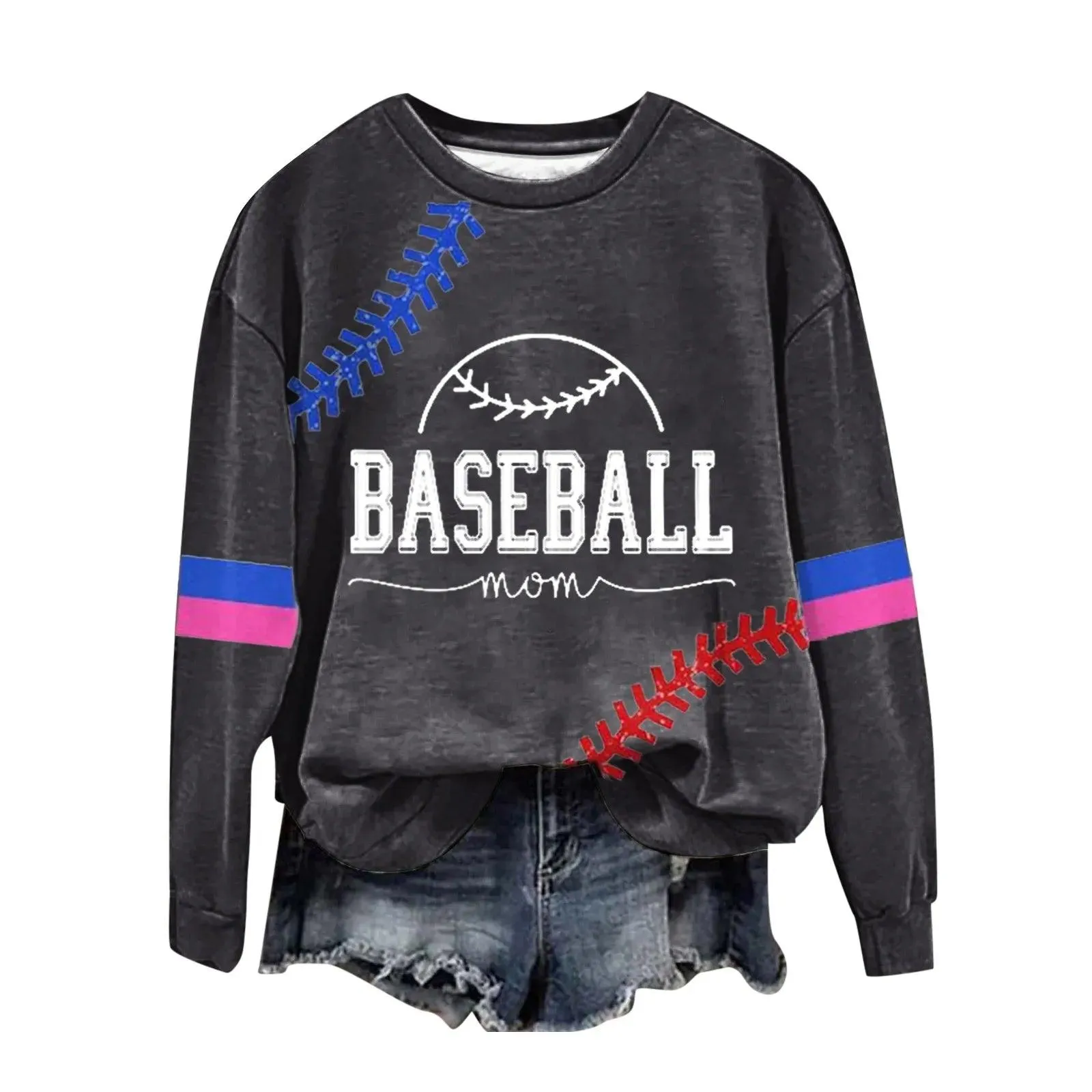 Women's Baseball Printed Crew Neck Multi Color Front Zip Athletic Jacket Ladies Hoodies with Zipper Banded Sweatshirt Women