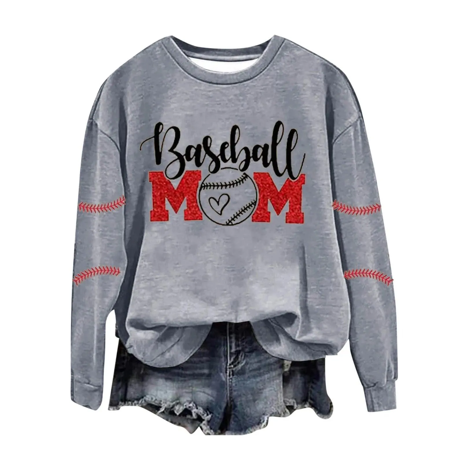 Women's Baseball Printed Crew Neck Multi Color Multi Size Crew Neck Hoodies Jacket Women Athletic Wear Hoodie Fleece Set