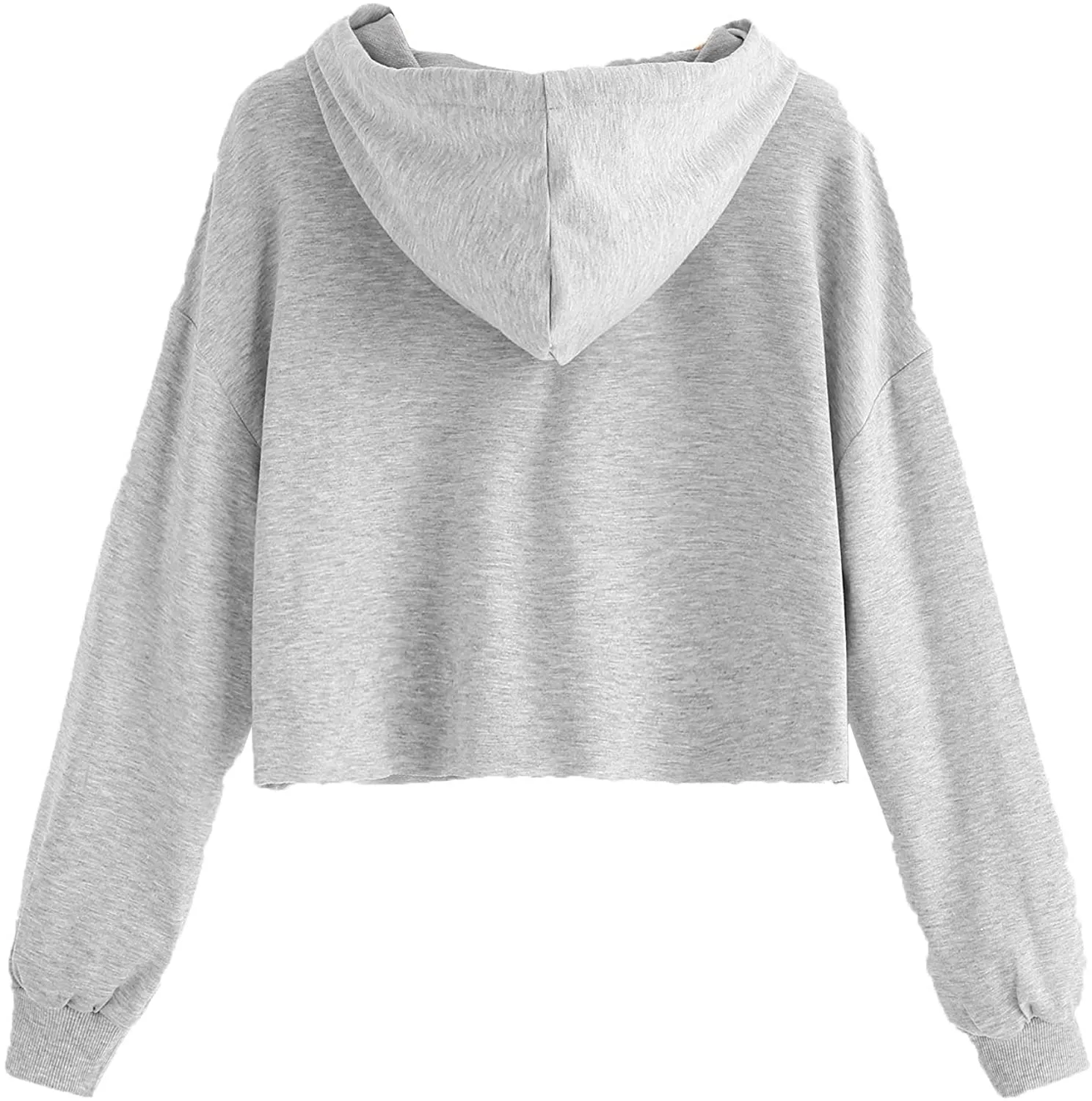 Women's Letter Print Sweatshirt Raw Hem Drawstring Crop Top Hoodie