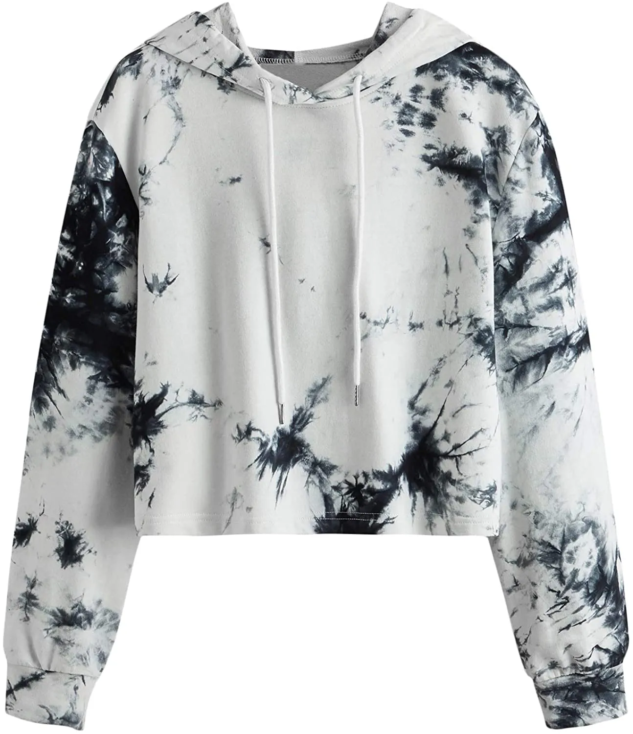 Women's Letter Print Sweatshirt Raw Hem Drawstring Crop Top Hoodie