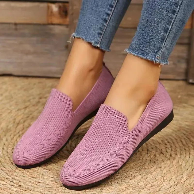 Women's Running Shoes Fashion Round Toe Solid Color Mesh Breathable Women's Shoes Autumn Flat Bottom Slip-on Women's Flat Shoes