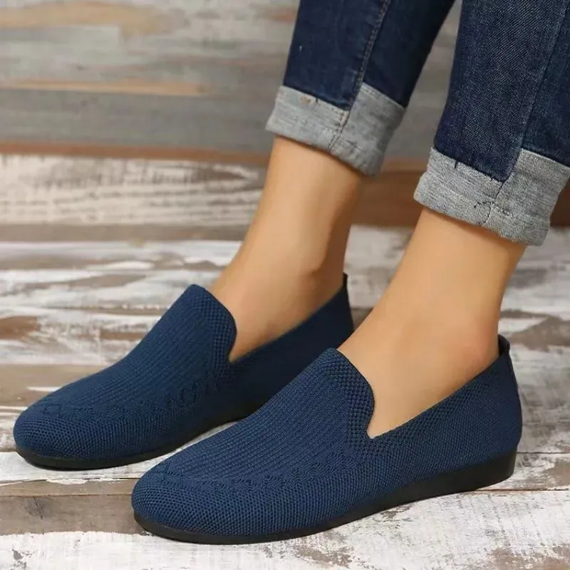 Women's Running Shoes Fashion Round Toe Solid Color Mesh Breathable Women's Shoes Autumn Flat Bottom Slip-on Women's Flat Shoes