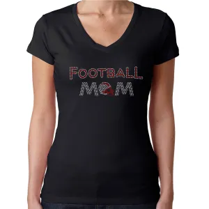 Womens T-Shirt Rhinestone Bling Black Fitted Tee Football Mom Helmet Red