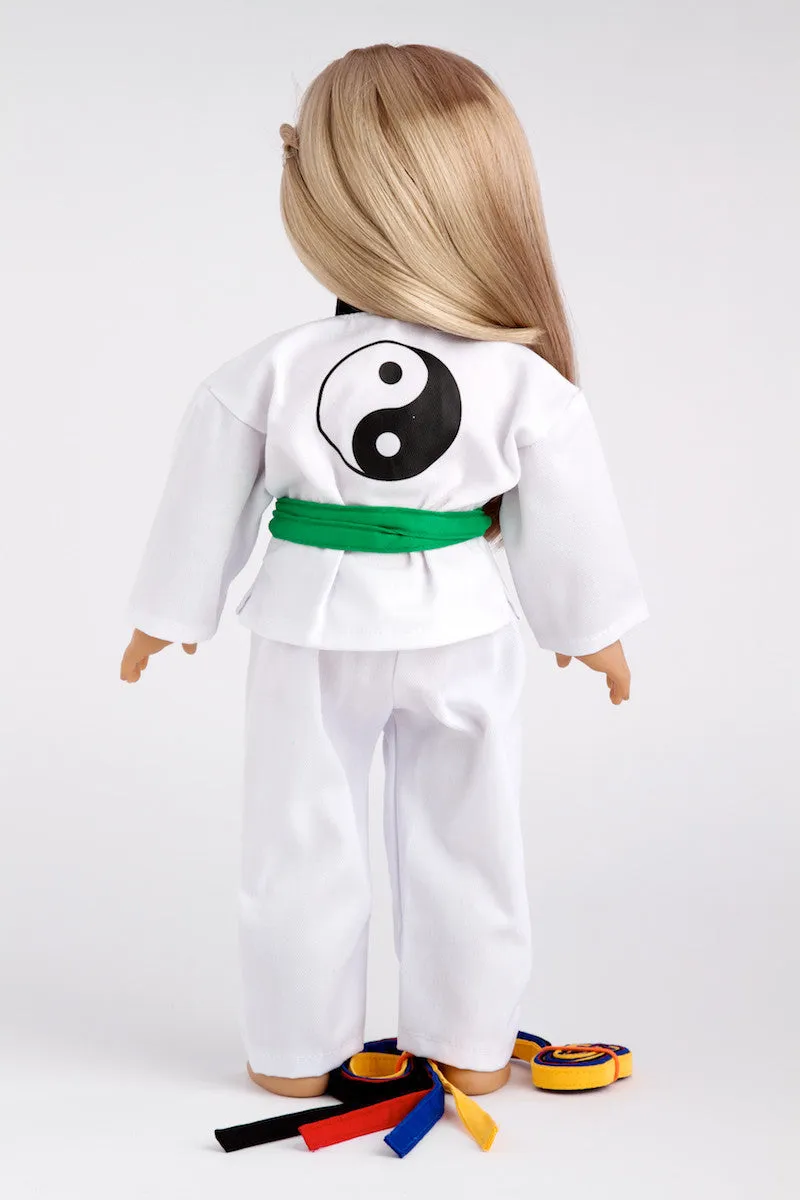 Yin and Yang - Clothes for 18 inch Doll - Karate / Tae Kwon Do Uniform - Blouse, Pants and 5 Belts: Yellow, Green, Red, Blue and Black