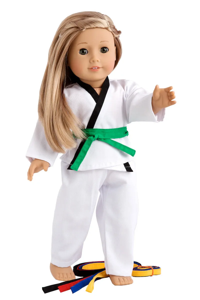 Yin and Yang - Clothes for 18 inch Doll - Karate / Tae Kwon Do Uniform - Blouse, Pants and 5 Belts: Yellow, Green, Red, Blue and Black